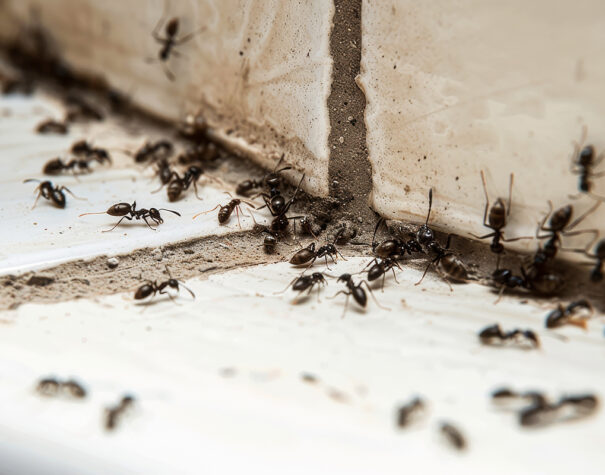 Fourmis sur des marches de terrasse extérieure