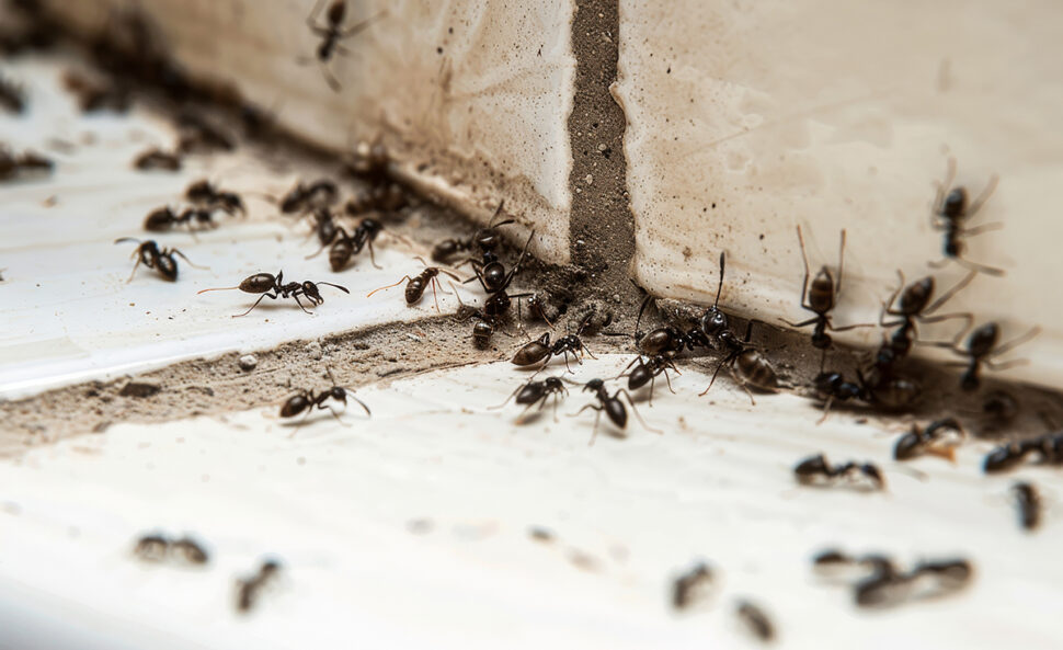 Fourmis sur des marches de terrasse extérieure